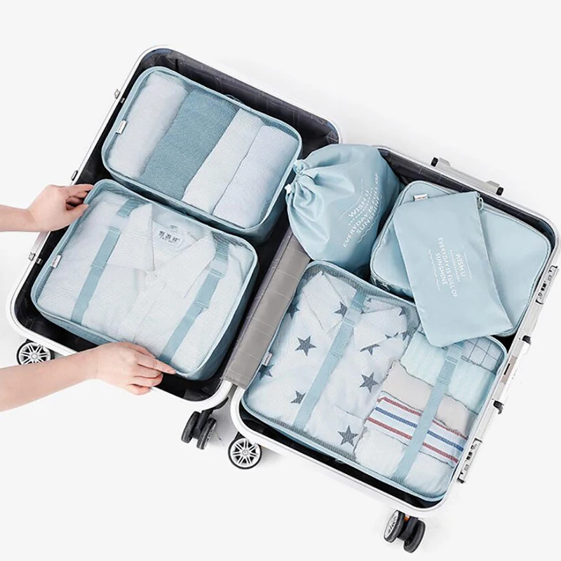 6 шт. дорожная сумка для хранения, набор для одежды, аккуратный органайзер, чехол для костюма, складной шкаф для хранения багажа, контейнер, чехол для хранения - Цвет: blue