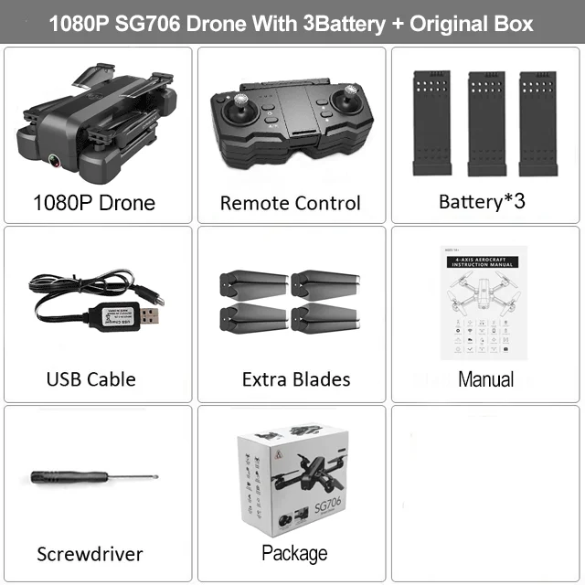 SG706 дрона с дистанционным управлением для контроля уровня сахара в крови с 50 раз зум Wi-Fi FPV 4 K/1080 P двойная Камера оптического потока Квадрокоптер с дистанционным управлением складной Профессиональный Дрон VS Xs816 - Цвет: SG706 1080P 3B BX