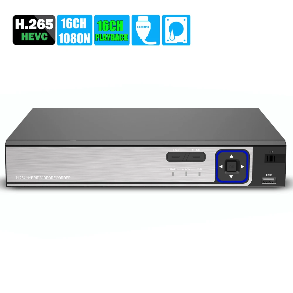 Видеорегистратор 16 каналов 1080N DVR NVR H.265 Hybrid 6 в 1 для TVI CVI CVBS AHD 1080P камеры и 5 Мп IP каналов|Видеорегистратор