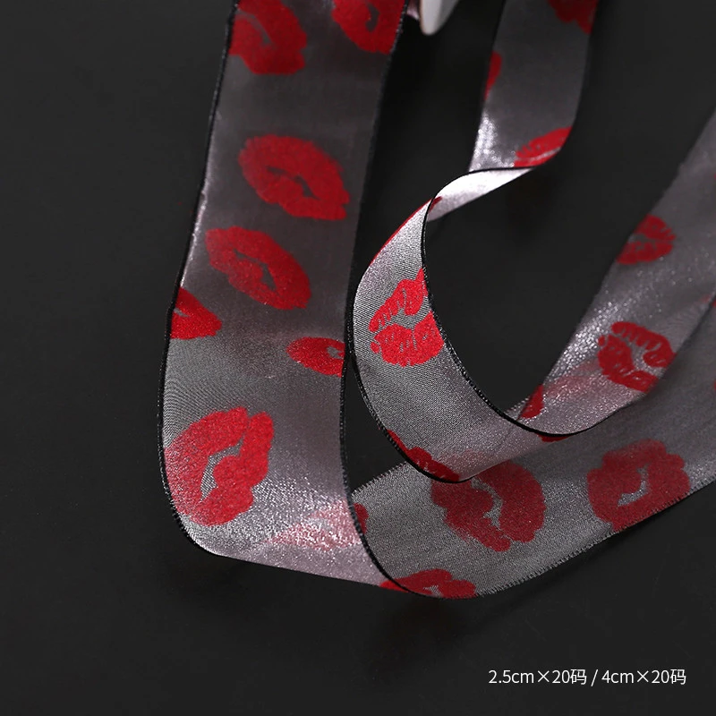 25 мм 40 мм красные губы в поцелуе шаблон лента с цветком из органзы Упаковка шелковая лента Подарочная обертка Grosgrain атласная лента