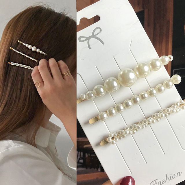 Pearl Barrettes Beaded Geometric Women Hair Clip Hairgrips Hair Accessories Girls Jewelry Fashion Hair Pins