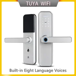 Serrure biométrique intelligente à empreintes digitales X5 Silver, application Tuya WiFi intelligente, mot de passe, serrure de porte électronique, avec huit langues intégrées, voix, NFC 