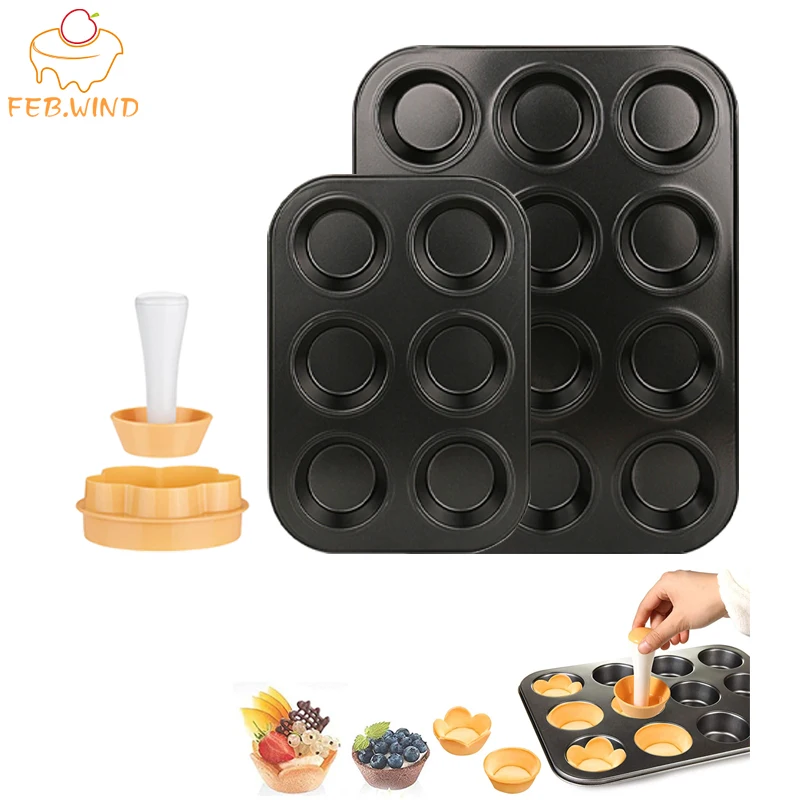 

Mini Cupcake Pan Set For Baking Include Tartle Tamper Round Cookie Cutter 6/12 Holes Muffin Tray Pastry Tools Accessories A003