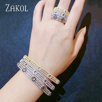

ZAKOL Round Hollow Cubic Zirconia Vintage Bridal Jewelry Bracelet Ring Set for Women Wedding Dinner Party Birthday Gift FSSP3122