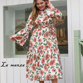 

Spring Casual Elegant Women Print Maxi Dress 2020 Fashion Flare Sleeves Loose Ladies Dress