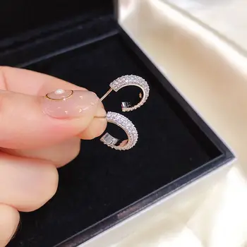 

MIGGA C Shaped Micro Paved Cubic Zircon Stud Earrings for Women CZ Crystal Jewelry