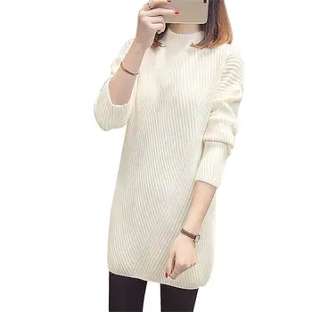 

Women Autumn Solid Color Turtle Neck Pullover Knitwear Loose Long Knitted Sweater