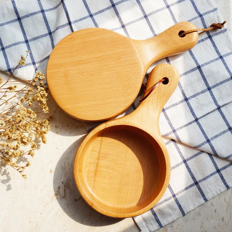 Japanese Style Long Handled Wooden Salad Bowl Wood Large Fruit Pickles Serving Bowl Plate Food Container Kitchen Wooden Utensils (10)