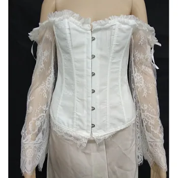 

Jececer Retro Lace Sleeve Wedding Corset Top Floral Jacquard Fabric Women Corset and Bustier Tops
