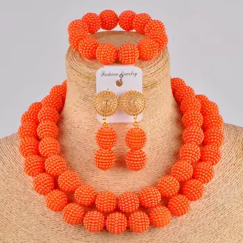 

orange imitation pearl beads african necklace nigeria wedding costume jewelry set FZZ04