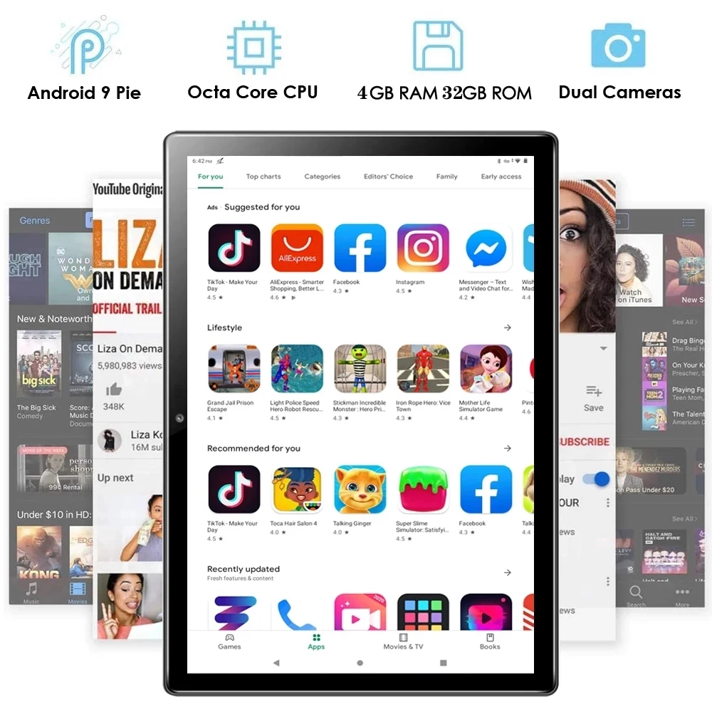 New 10 inch Tablet Android 9.0 4G Dual LTE Phablet SC9863A Octa Core 1280x800 IPS 4GB RAM 32GB ROM Tablet PC GPS Mobile Phone