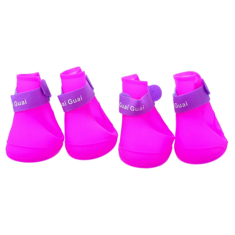 Purple 1 комплект/4 шт. Модные непромокаемые сапоги для собак из искусственной кожи; Водонепроницаемая Обувь для маленьких собак; мягкие удобные уличные разноцветные аксессуары для домашних животных - Цвет: Purple