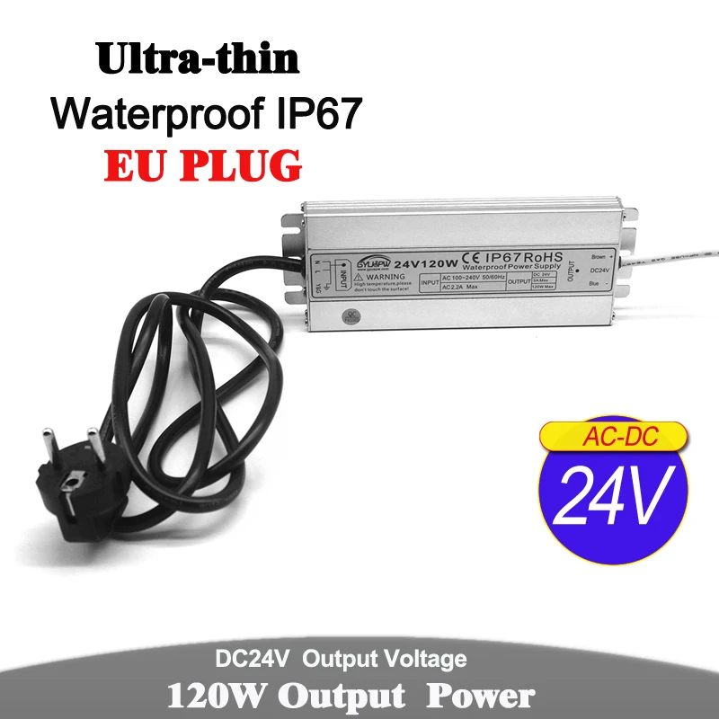 ЕС вилка DC12V DC24V 60 Вт 72 Вт 100 Вт 120 Вт 150 Вт IP67 Трансформаторы освещения AC DC 12 В 24 в водонепроницаемый источник питания для Светодиодный CCTV