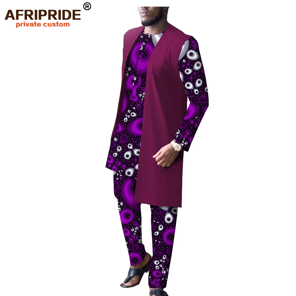 Great Value Dashiki Men African Clothing Long Jackets Print Shirts and Pants Set Casual Tracksuit Wax Attire Bazin Riche AFRIPRIDE A1916009B