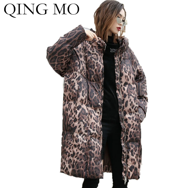 QING MO зимние женские парки с капюшоном 2019 женское камуфляжное пальто теплое