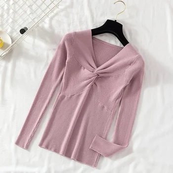 

HSA 2020 Autumn Winter Women Cheap Pullover and Sweaters Cross V neck Solid Basic Cheap Clothes Female Slim Sweaters Suter Mujer