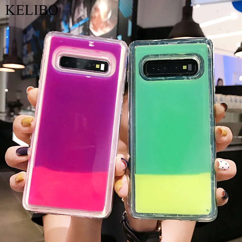 Светящийся неоновый песок чехол для Samsung Galaxy S9 S10 Plus S10E Note 8 светящийся в темноте