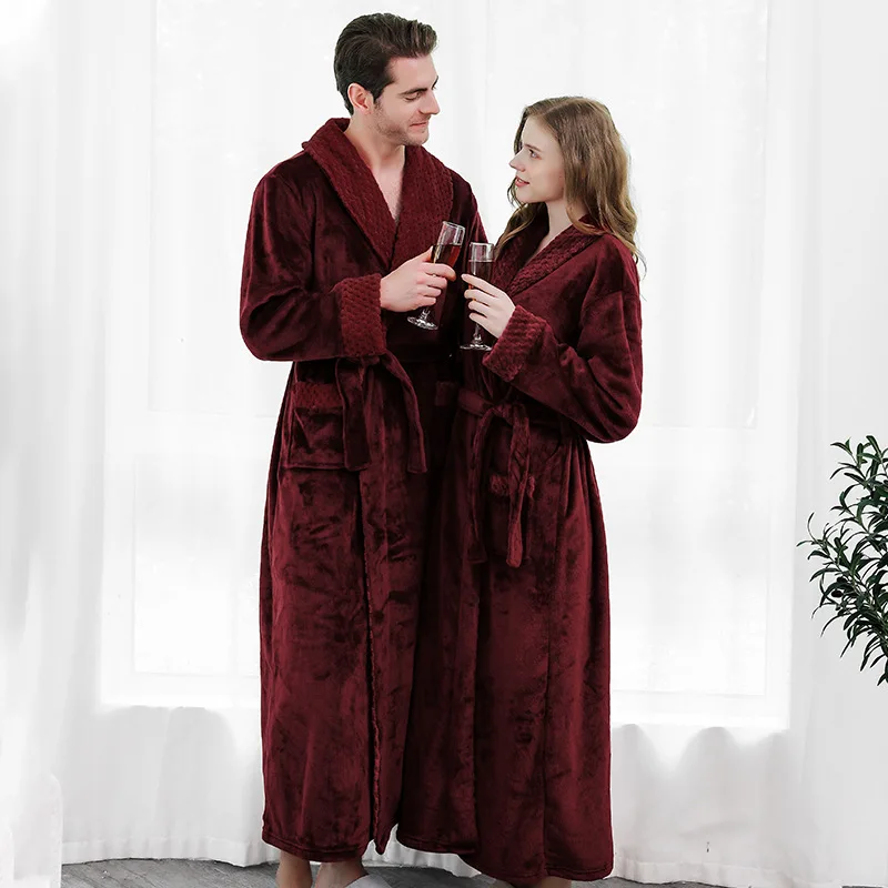 

Glorious Long Men's Bathrobes Warm Winter Thicken Oversize Homewear Soft Flannel Women's Nightgown Robes Couple's Nightwear