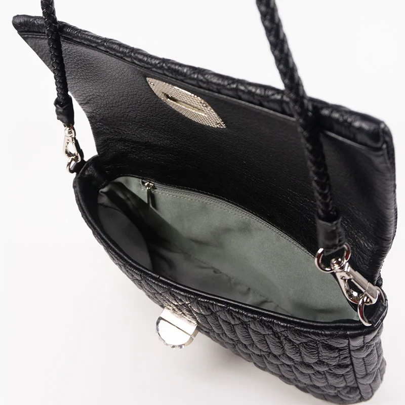 

Full-grain Leather New Style Diamond Set Chain Hand Shoulder Miu Home Celebrity Style Genuine Leather Rhombus WOMEN'S Bag