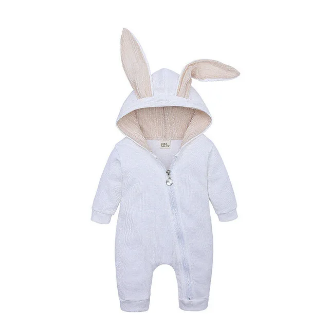 Vinjeely Toddler Baby Girls Boys Gray Rabbit 3D Ear Hooded Romper Long Sleeve Outfits Clothes