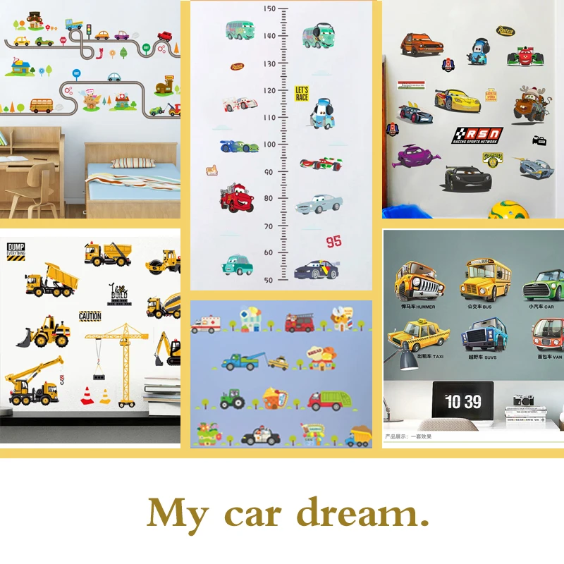 Cartoon car road track  wall sticker for kids rooms nursery children
