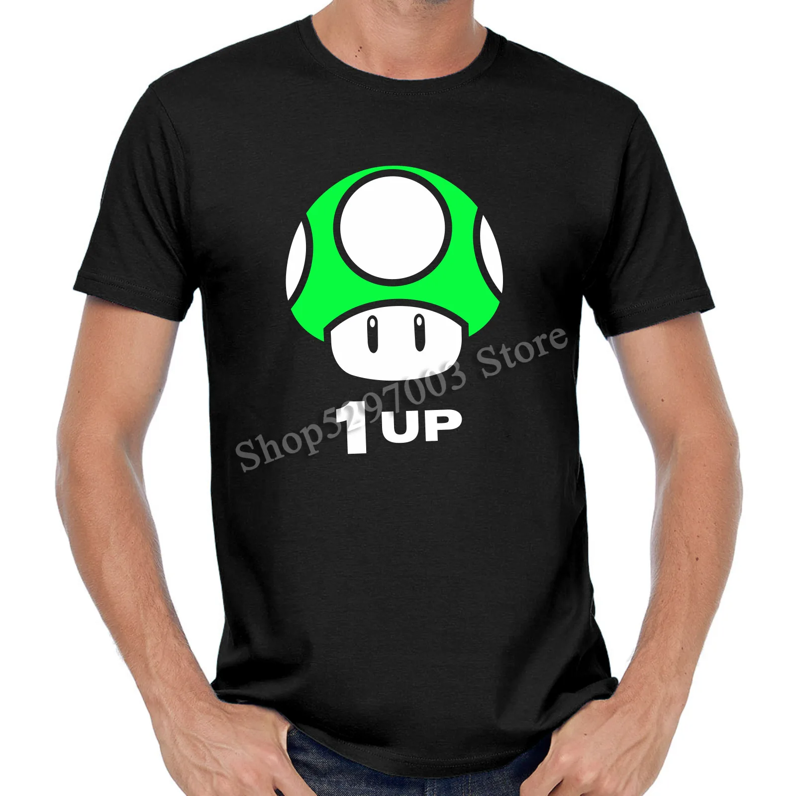 Mushroom 1 Up Gamer Nerd Geek Gift Sayings Funny Fun Comedy T-Shirt High Quality Tee Shirt | Мужская одежда