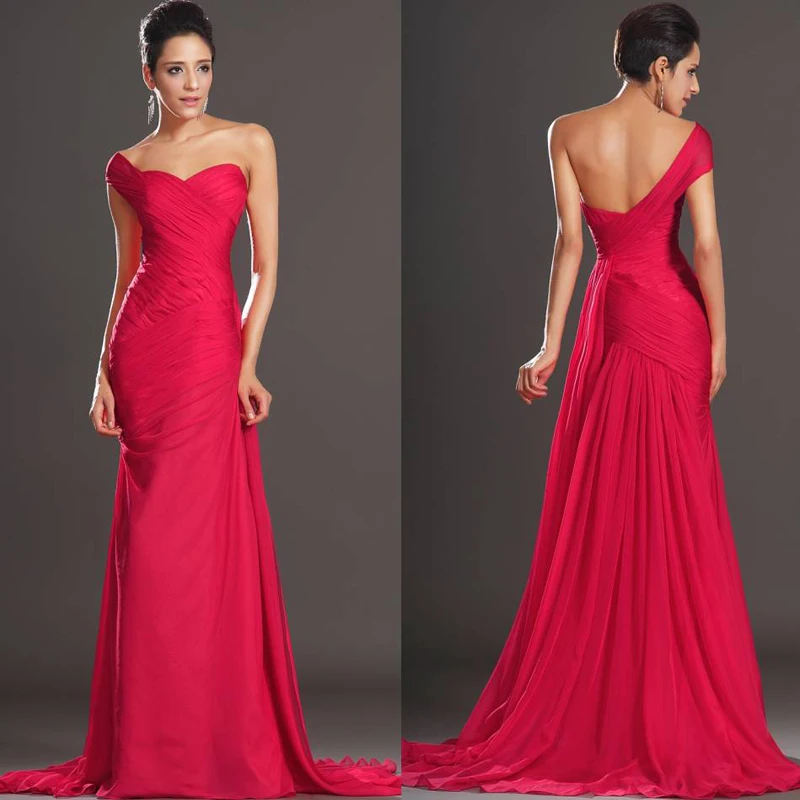 

Custom Made Mermaid One Shoulder Draped Chiffon Sexy Prom gown 2018 robe de soiree Arrival Elegant red long bridesmaid dresses