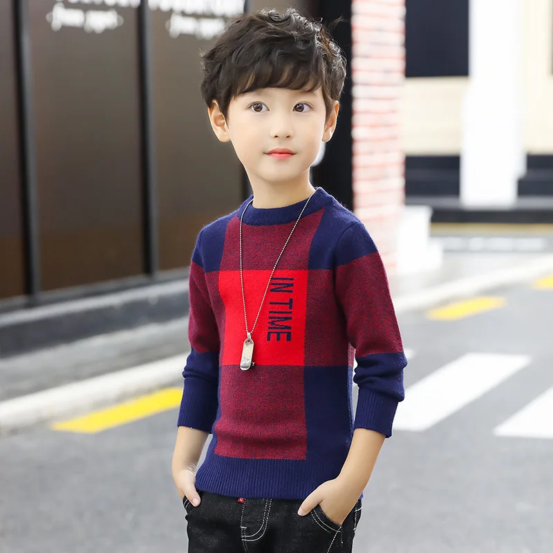 

2019 Autumn & Winter New Style Big Virgin Boy Pullover Knit Low Waist Jersey Childrenswear Warm Sweater Fashion