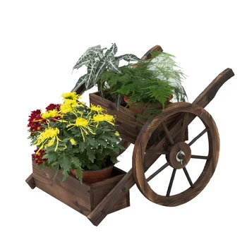 

Tricycle Flower Pot Cart Flower Pot Garden Anti-corrosion Wood Decorative Flower Pot Carbonized Rectangular Garden Landscape Flo