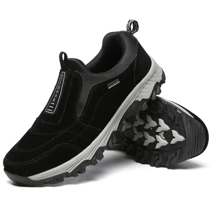 Мужские кожаные походные ботинки без шнуровки; замшевые спортивные кроссовки; мужские треккинговые ботинки для альпинизма - Цвет: black