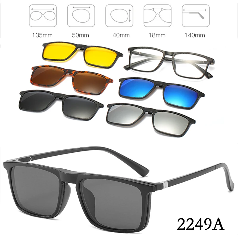 6 In 1 Custom Men Women Polarized Optical Magnetic Sunglasses Clip Magnet Clip on Sunglasses Polaroid Clip on Sun Glasses Frame fashion sunglasses