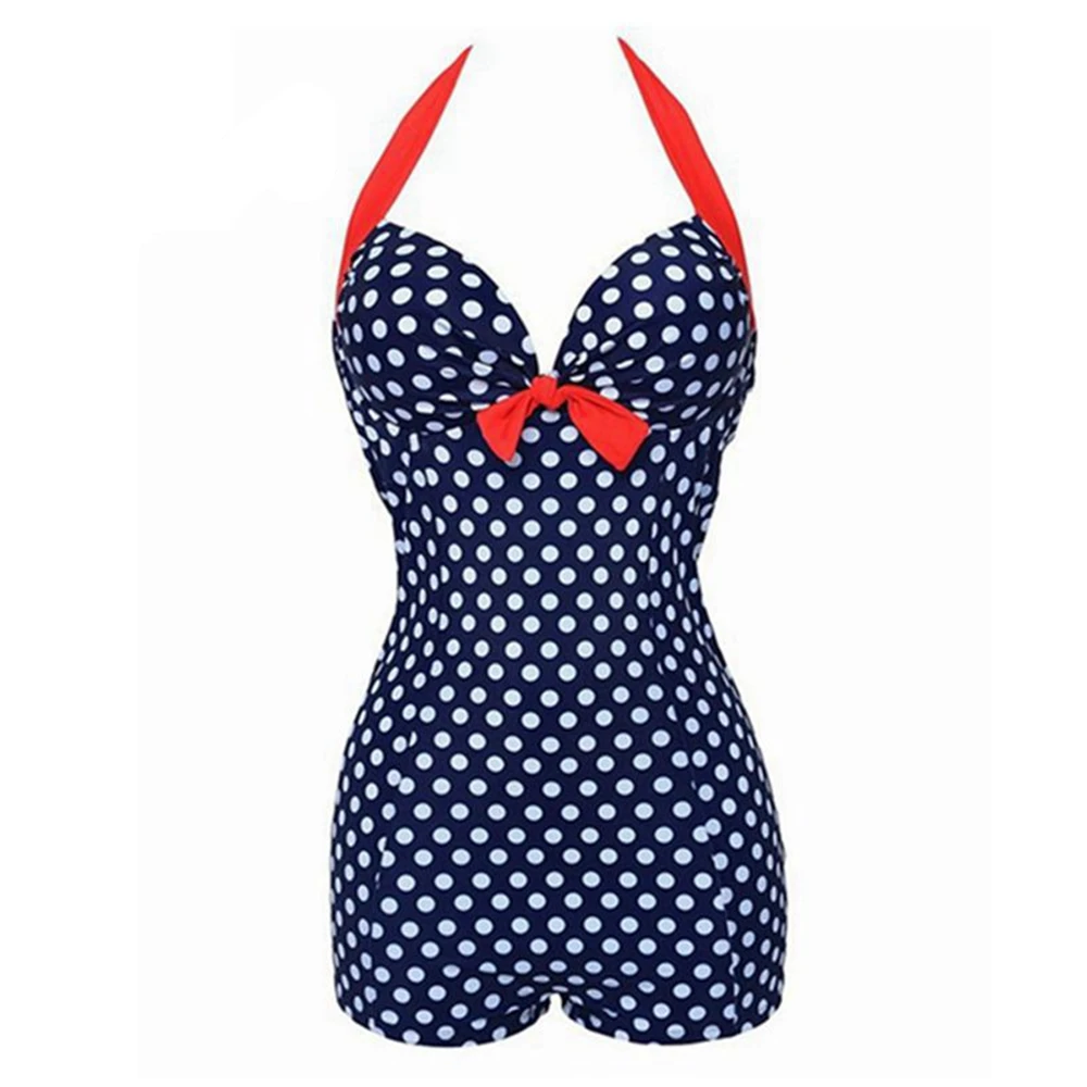 

Push Up One Piece Swimsuit Plus Size Swimwear Women Brazilian Sexy 2020 Vintage Halter Retro Dots Monokini Bathing Suit Shorts