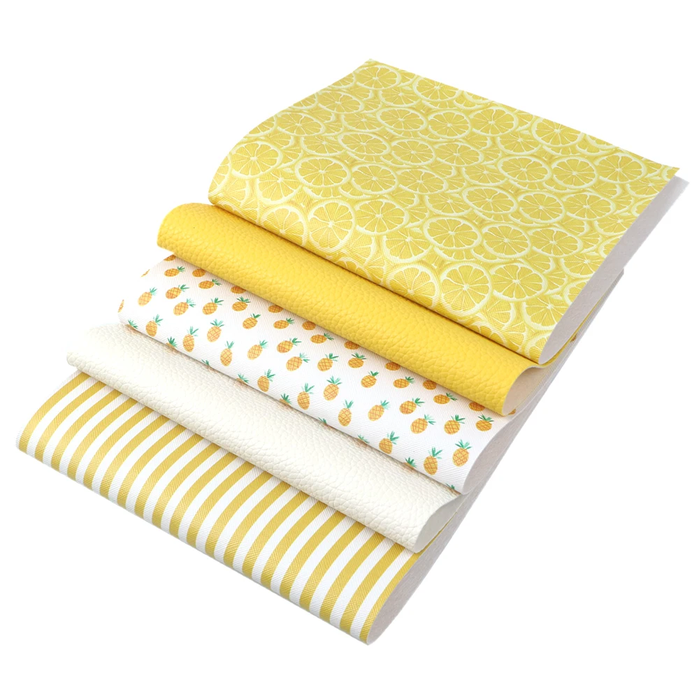 

David accessories 5pcs/set 20*34cm Summer Fruit Printed Faux Leather Fabric Set DIY Bow Bag Synthetic Leather Material,1Yc7325