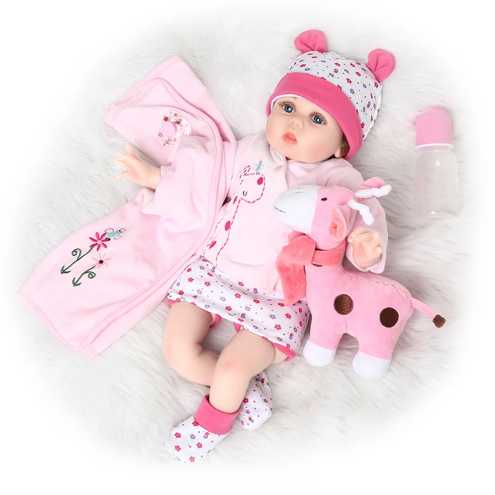 55 см Reborn Baby Doll девочка новорожденная Реалистичная игрушка подарок силиконовый винил розовый наряд с игрушкой Жираф