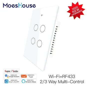 

Smart Glass Panel Switch Smart Life/Tuya App Multi-Control Association, Voice Control with Alexa,Google Home,4 Gang