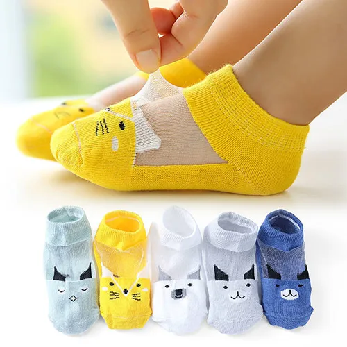 Baby Socks Children Socks 5 Pairs/set Kids Socks Summer Thin Breathable Cotton Mesh Cartoon Animal Decor Infant Children Socks 0-5T Boys Girls Clothes
