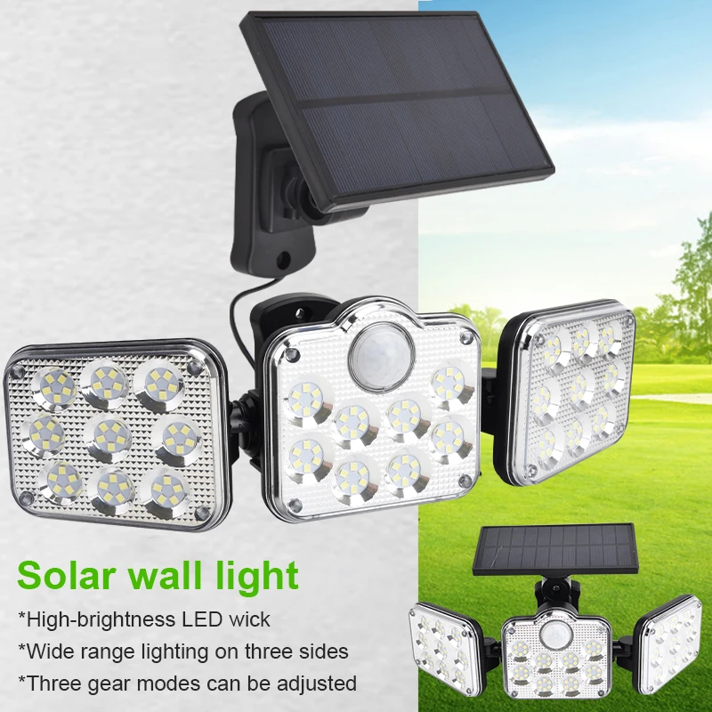 

Newest 122 LED Solar Light 3 Lamp Head Adjustable Lightness With Remote Control Timer Outdoor Waterproof Solar Garden Lamps
