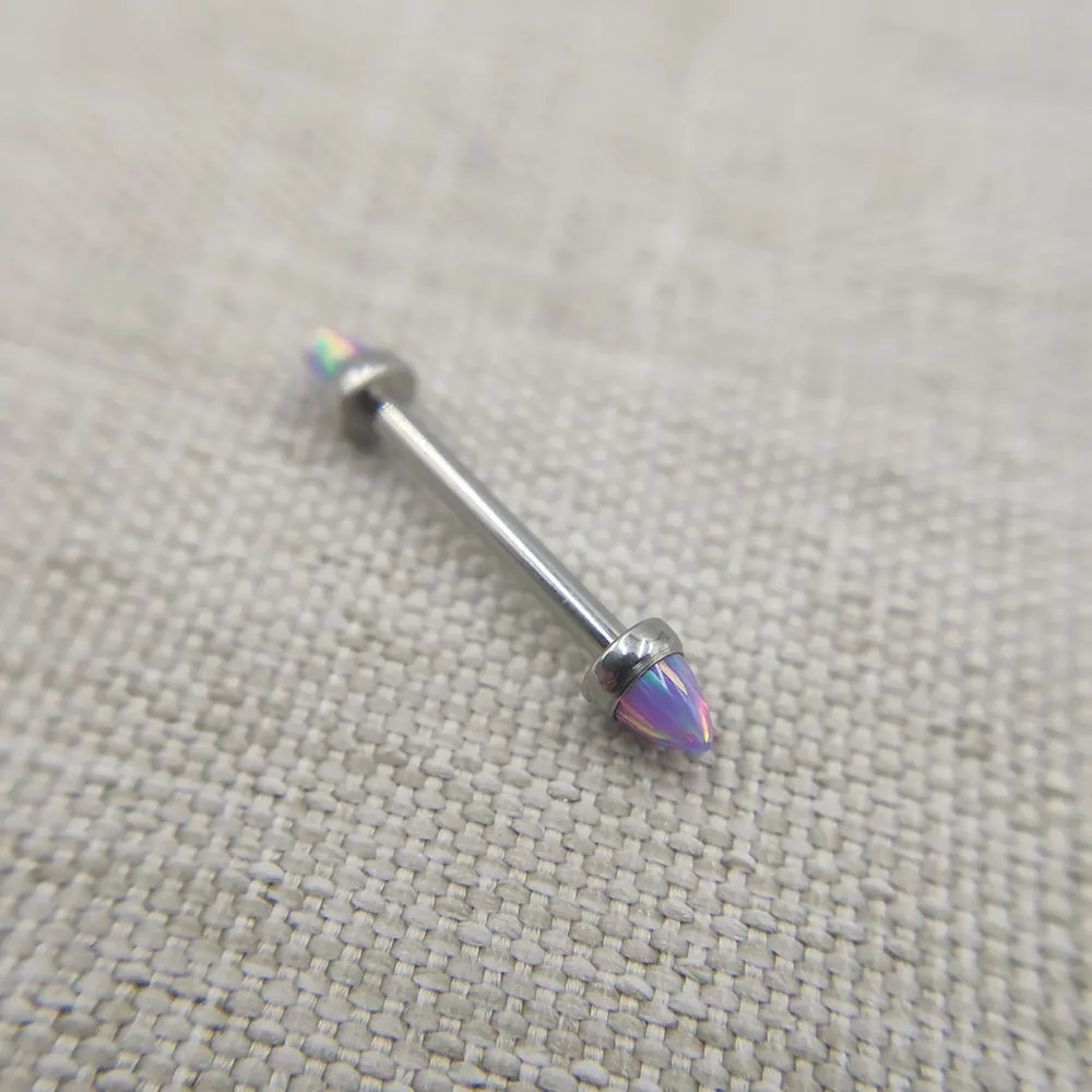 1PCS 14G Impant Grade Titanium Internal Thread Nipple Barbell Opal Cone Ball Piercing Rings Women Body Jewelry Gift 