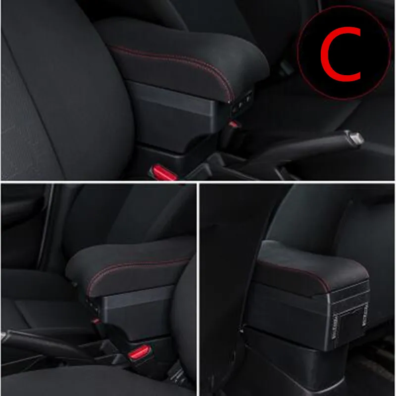 Для Seat Leon подлокотник коробка usb зарядка повысить двухслойный - Название цвета: C black red line