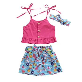 

3PCS Newborn Kids Baby Girls Vest Tops+ Shorts Pants+ Headband Clothes Suit Set