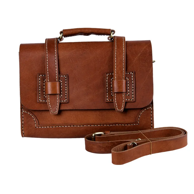 

2019 New Style Origional Handmade First Layer WOMEN'S Cow Leather Bag Shoulder Bag/ Hand Bag Oblique Genuine Leather Retro Postm
