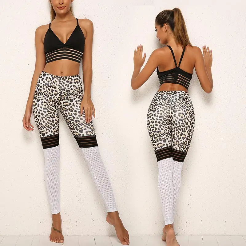 

Popular High Quality Elastic Pants Women 1PC Leggings Workout Stripes Patchwork Hot Sale Push Up Leopard Print