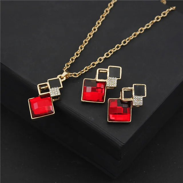 2020 Fashion Crystal Pendants Necklace Earrings Sets for Women Jewelry Set Bridal Wedding Earring Necklace Set 3