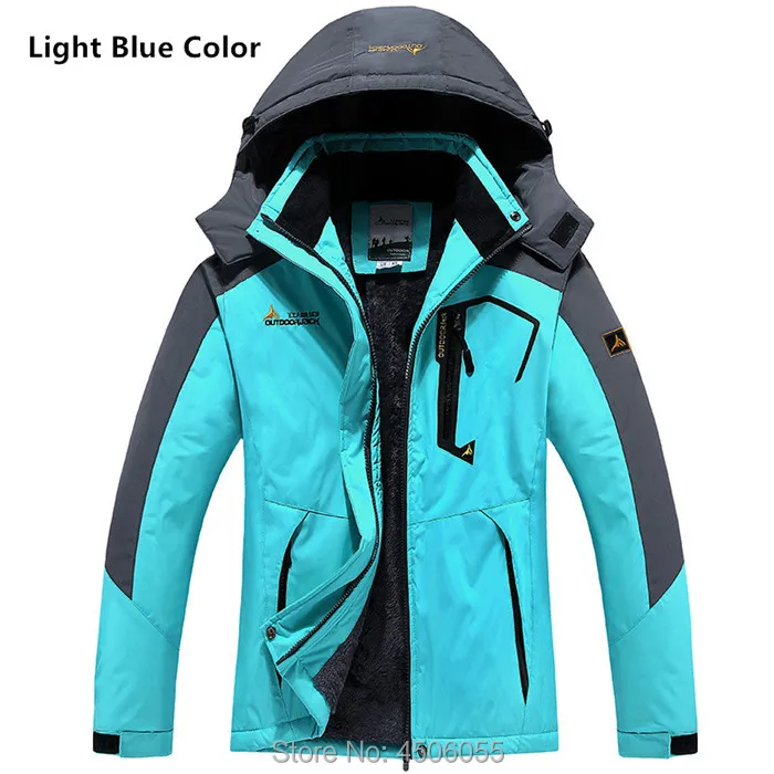 Мужские куртки с капюшоном размера плюс 5XL 6XL, зимняя флисовая Вельветовая теплая водонепроницаемая парка, ветрозащитная Мужская одежда, шапка, пальто, толстовки - Цвет: Light Blue coat