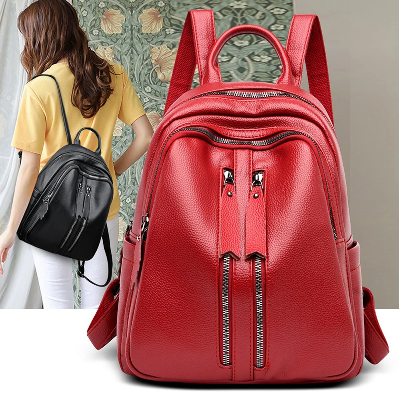 

Large Luxury Zipper Women Backpack 2020 Soft Leather Lady Travel Shoulder Packbag Designer Preppy School Bag for Girls Sac A Dos
