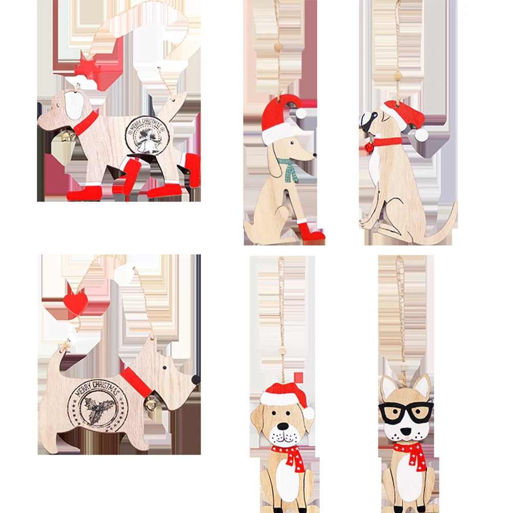 6 шт./компл. красочное окно домашняя елка Рождественское украшение мультяшная собака DIY милые ремесленные подвесные Подвески детский подарок деревянная отделка