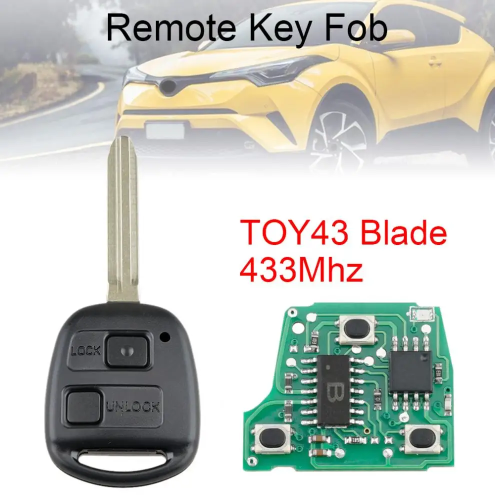 

433Mhz 2 Buttons Car Remote key with TOY43 Blade Fit for Toyota RAV4 Prado Tarago Kluger Avensis 2003-2010 New