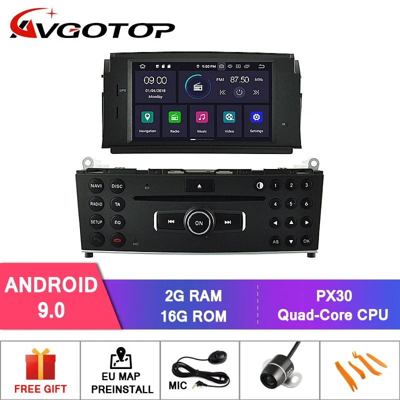 Best DE STOCK!!! AVGOTOP Android 9.0 4GB+64GB CAR DVD PLAYER for MERCEDES-BENZ C CLASS W204 2007-2011 IPS HD Screen  NAVIGATION 1