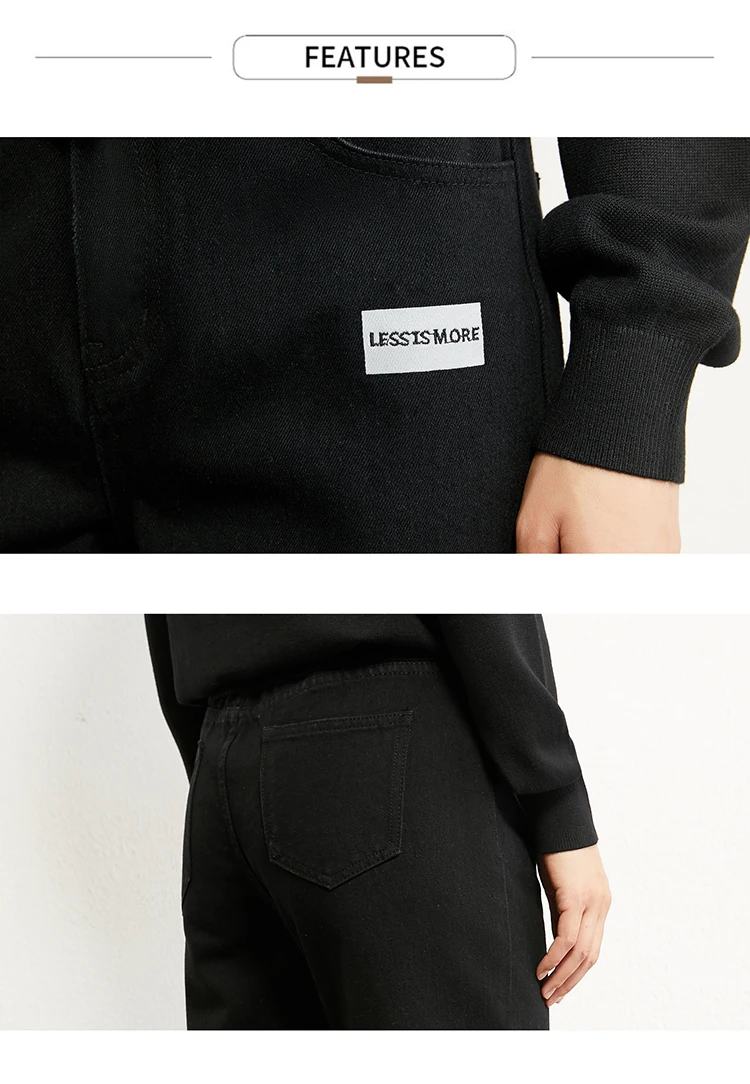 AMII Minimalism Autumn Fashion Embroidery Female Jeans Causal Cotton High Waist Straight Ankel-length Female Jeans 12070215