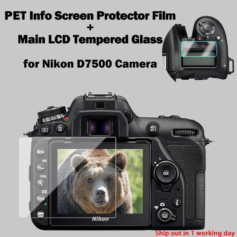 Per Nikon D7500 Vetro Temperato Protettivo Vetro Autoadesivo Display Lcd Principale + Informazioni Sulla Pellicola Proteggi Schermo